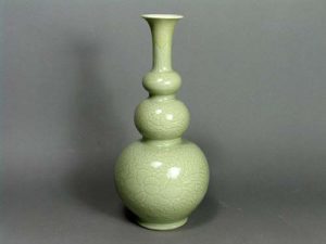 Chinese Kangxi Carved Celadon Triple Gourd vase